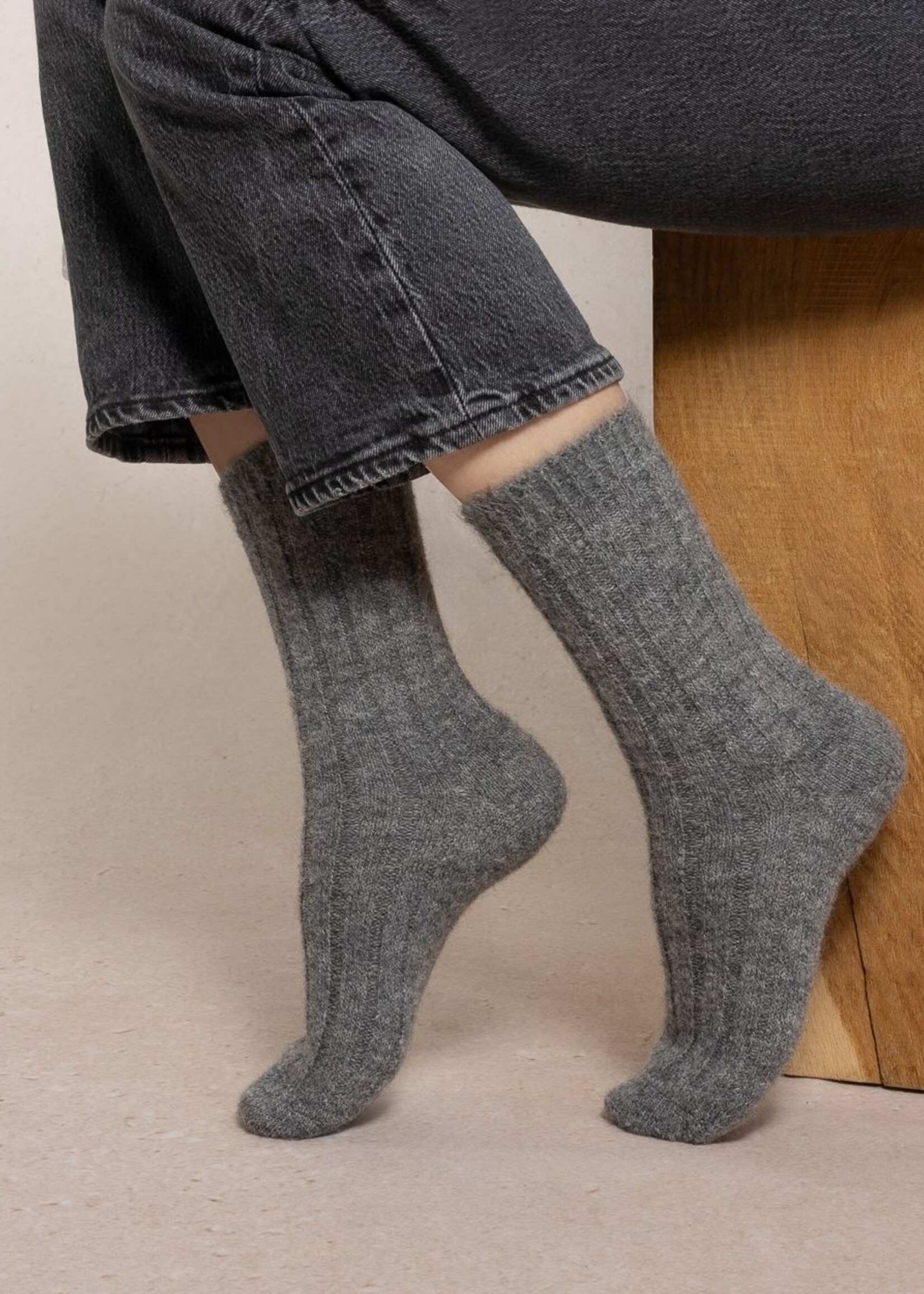 Bleu Forêt Chaussettes BF laine alpaga à côtes 6570