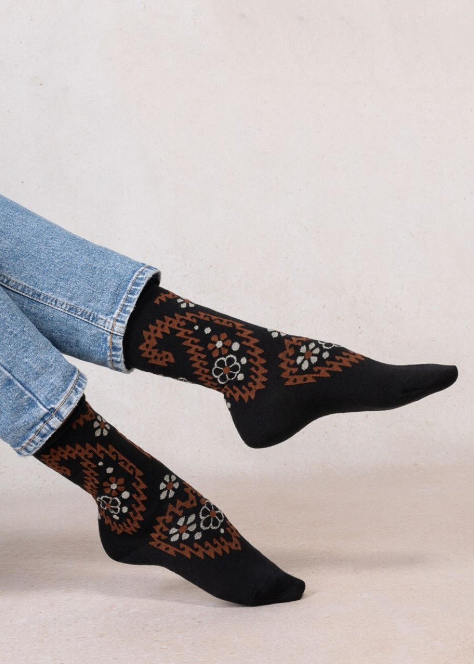Bleu Forêt Chaussettes BF laine fine fleurs 6622