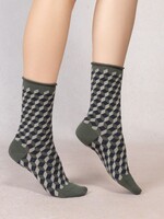 Bleu Forêt Chaussettes BF laine fine géométriques 6623