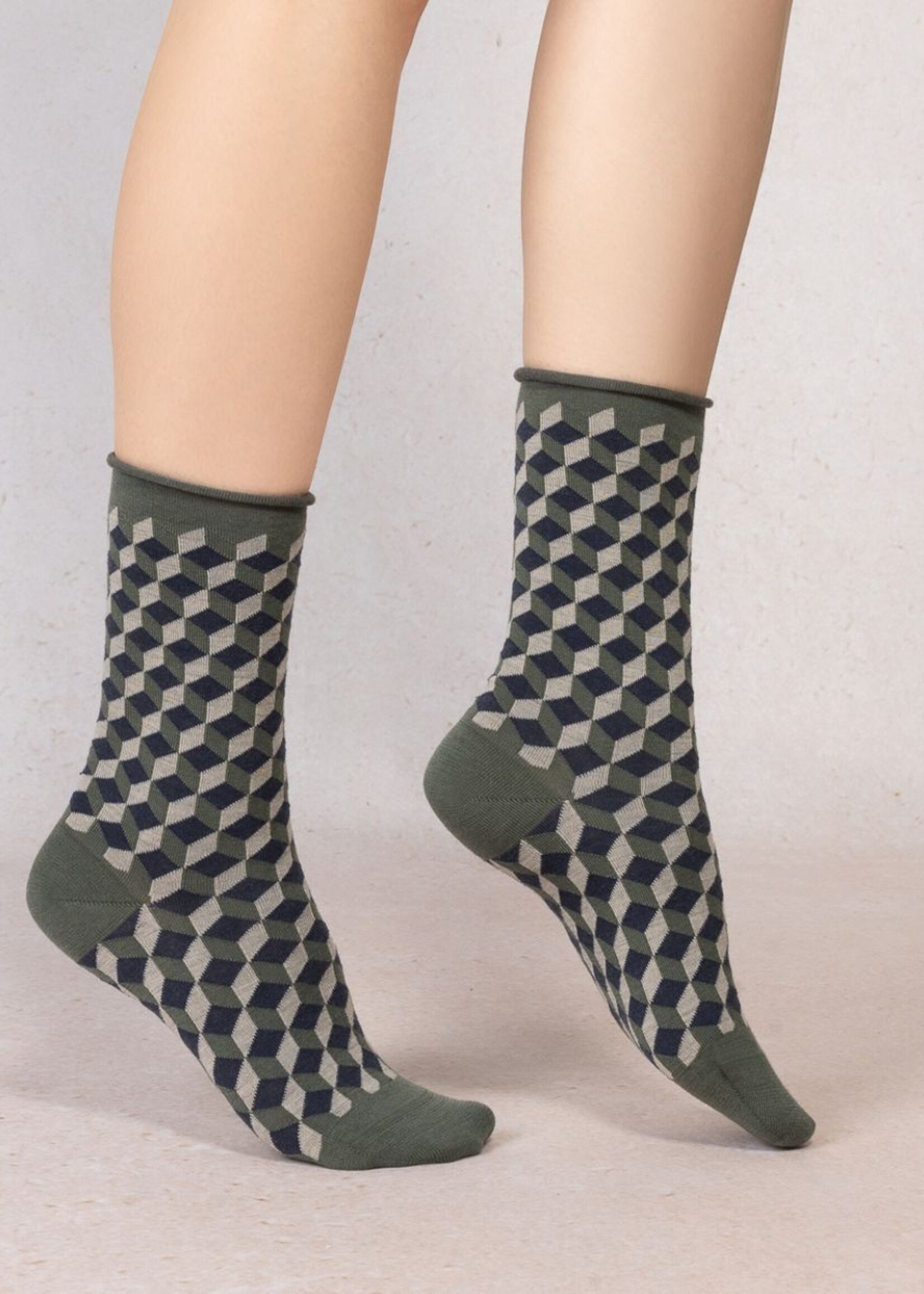 Bleu Forêt Chaussettes BF laine fine géométriques 6623