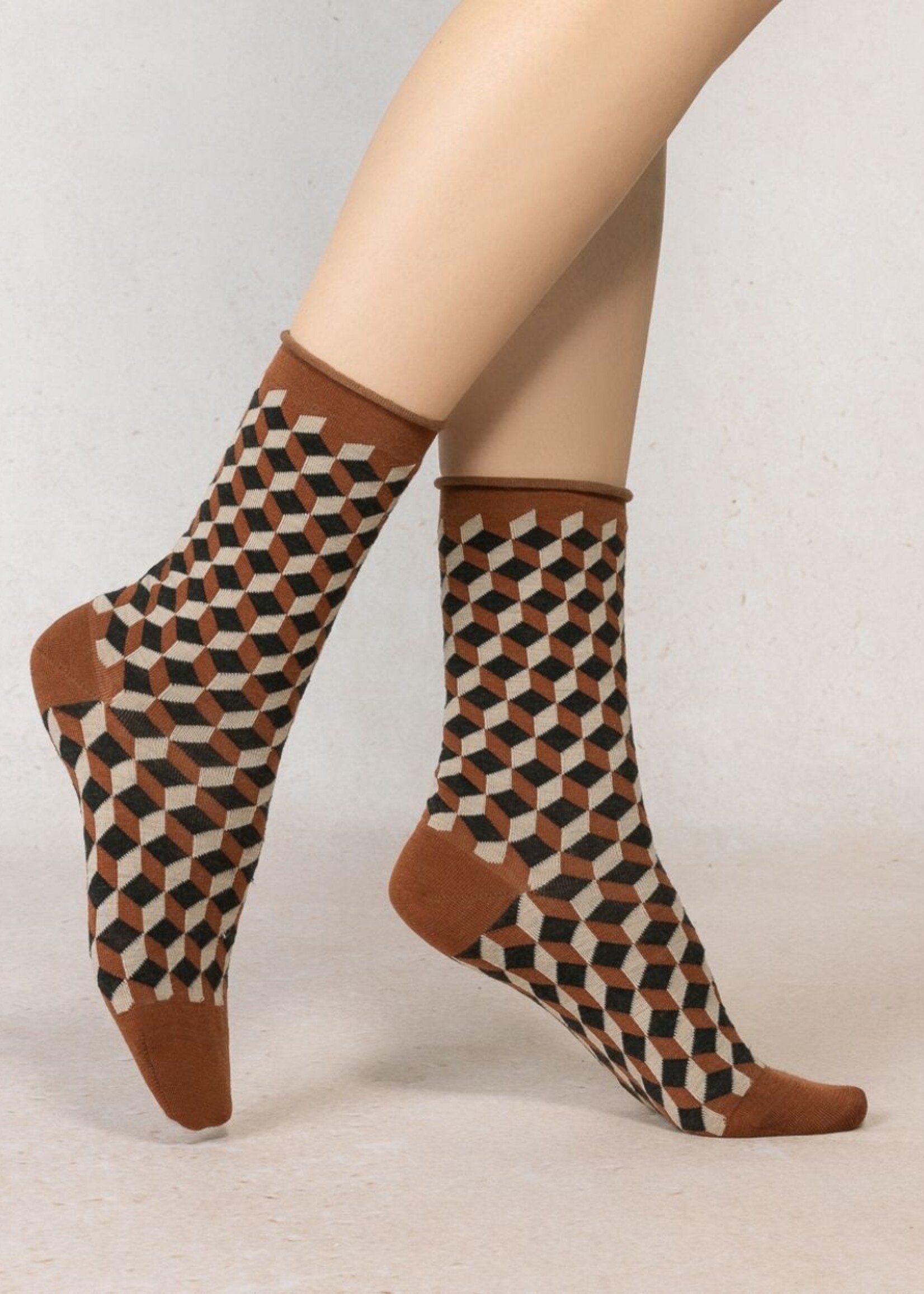 Bleu Forêt Chaussettes BF laine fine géométriques 6623