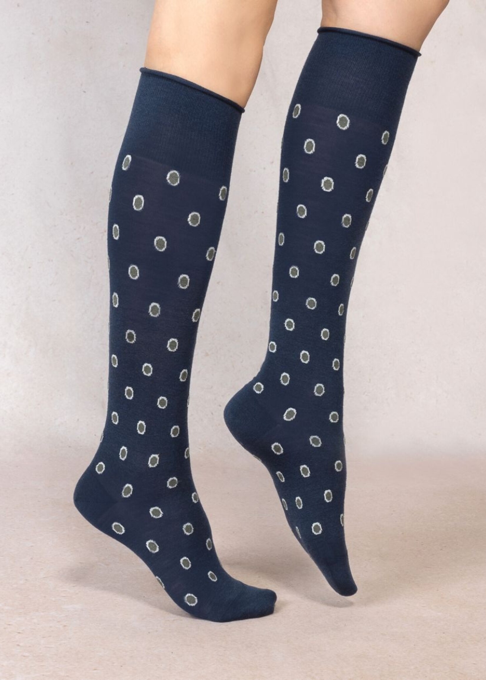 Bleu Forêt Mi-bas BF laine fine pois pastilles 6485