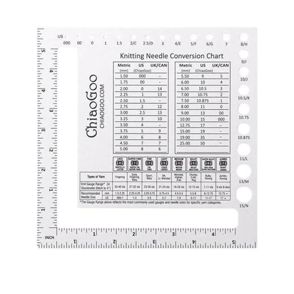 ChiaoGoo Needle Gauge - 5.5” Square