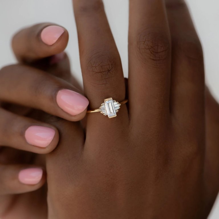 Artëmer Artemer Classic Art Deco Engagement Ring with Baguette Cut Diamonds