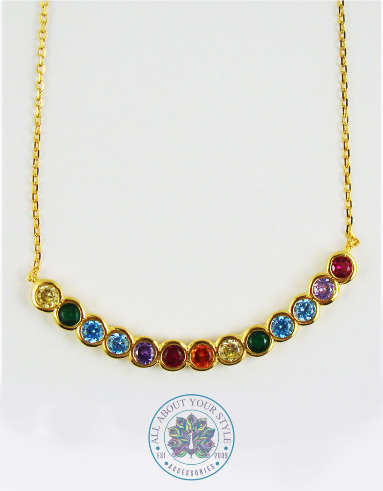 Rainbow Cubic Zircon Gold Plated Curved Bar Necklace - All About Your Style | Fashion Jewelry ...