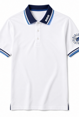 Borinquen Bilingual School Polo Pique | Blanco | Cuellos y Mangas Azul | Borinquen Bilingual School