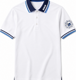 Borinquen Bilingual School Polo Pique | Blanco | Cuellos y Mangas Azul | Borinquen Bilingual School