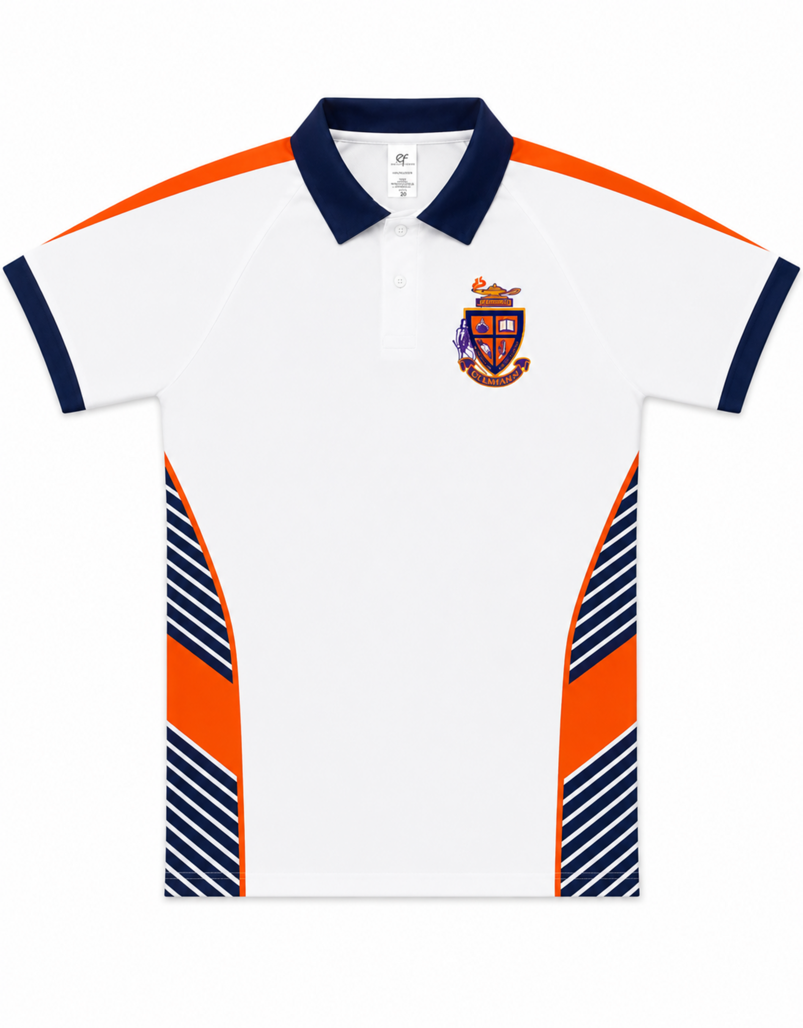 Guamani Private School Polo Blanco | Sublimado Naranja y Violeta | Guamani Private School