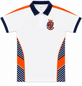 Guamani Private School Polo Blanco | Sublimado Naranja y Violeta | Guamani Private School