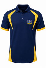 St. Monica Bilingual School Polo Blanco | Sublimado Azul y Amarillo | Saint Monica