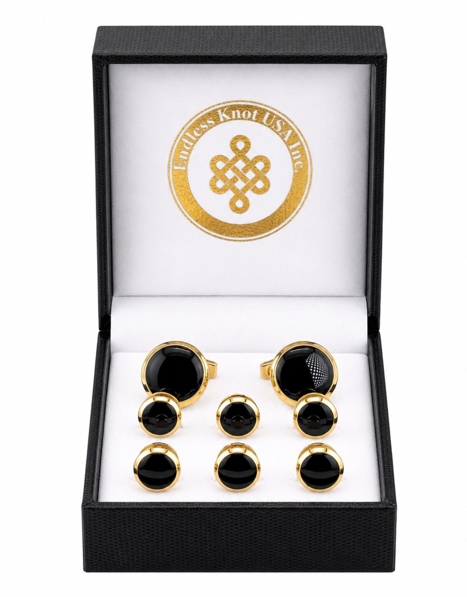 Endless Knots Tuxedo Studs and Cufflinks Set | Steel & Black Onyx