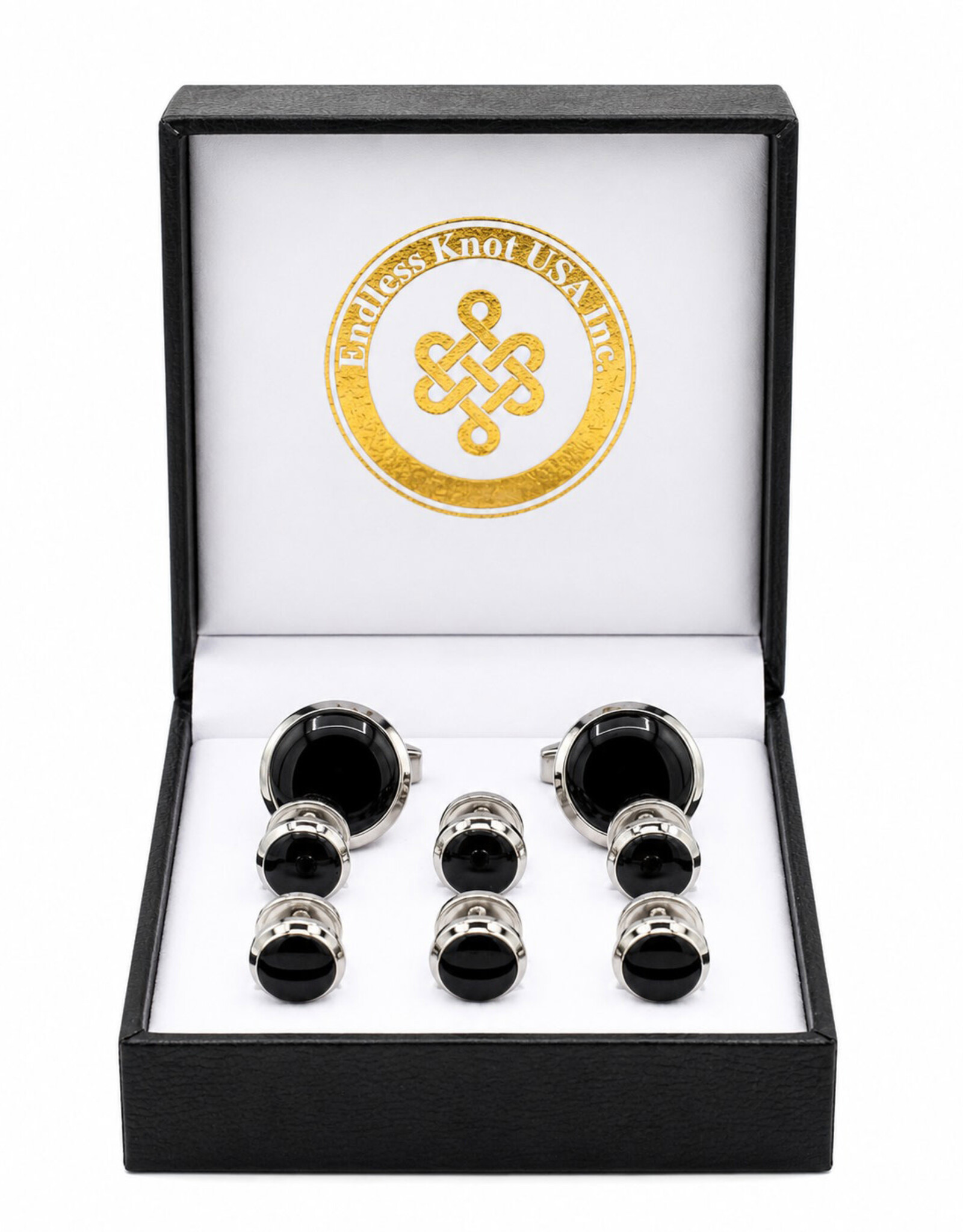 Endless Knots Tuxedo Studs and Cufflinks Set | Steel & Black Onyx