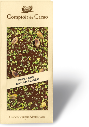 Barre gourmande  chocolat au lait pistache caramélisée  90g 