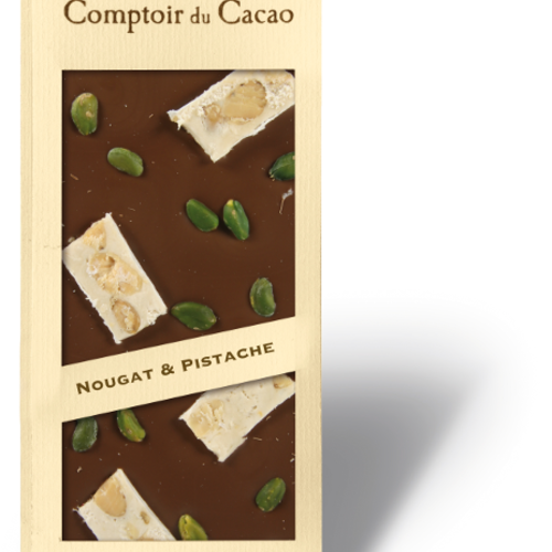Black nougat and pistachio gourmet chocolate bar 90g 