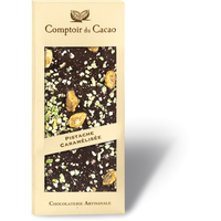 Barre gourmande au chocolat noir pistache caramélisée  90g