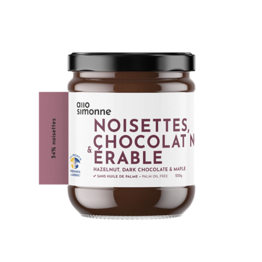 Noisettes, chocolat noir, érable 220gr | ALLO SIMONNE