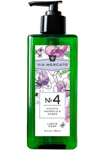 Via Mercato - Savon liquide pour les mains (4) - Violet, Magnolia et Ambre - 355 ml 