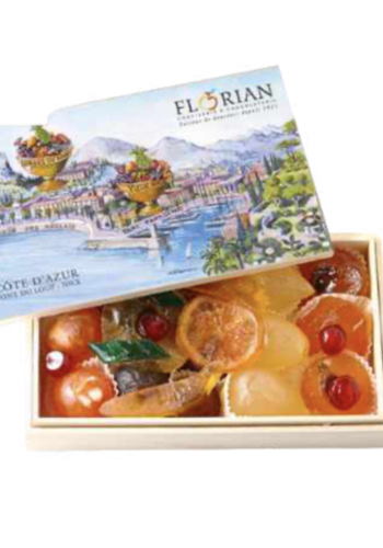 Assortiment de fruits confits en boite de bois | Confiserie Florian| 400g 