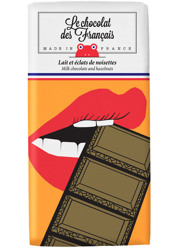 Chocolat au lait et éclats de noisettes- La Bouche Croquante| Le Chocolat des Français -80G 