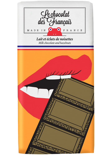 Chocolat au lait et éclats de noisettes - La Bouche Croquante | Le Chocolat des Français | 80gr 