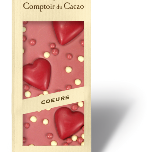 Barre gourmande coeur rouge | chocolat rubis | 100g| Comptoir du cacao 