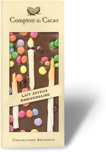 Barre gourmande lait Joyeux Anniversaire  | Comptoir du Cacao | 90g 