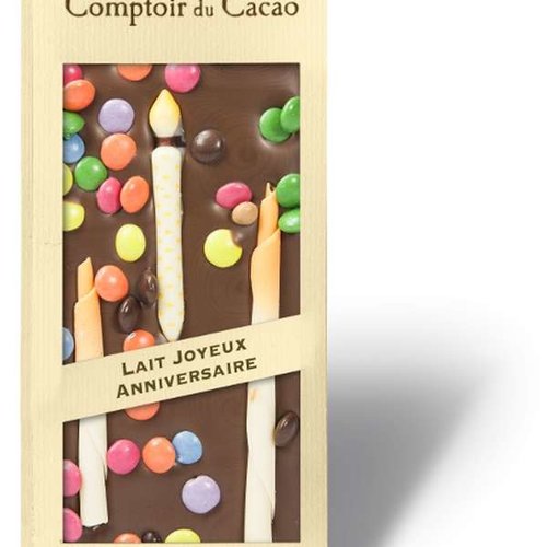 Barre gourmande chocolat au lait Joyeux Anniversaire - Comptoir du Cacao 90 g 