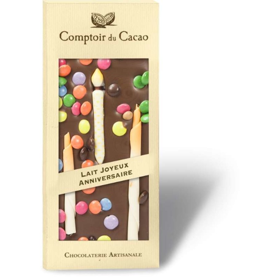 Barre gourmande chocolat au lait Joyeux Anniversaire - Comptoir du Cacao 90 g