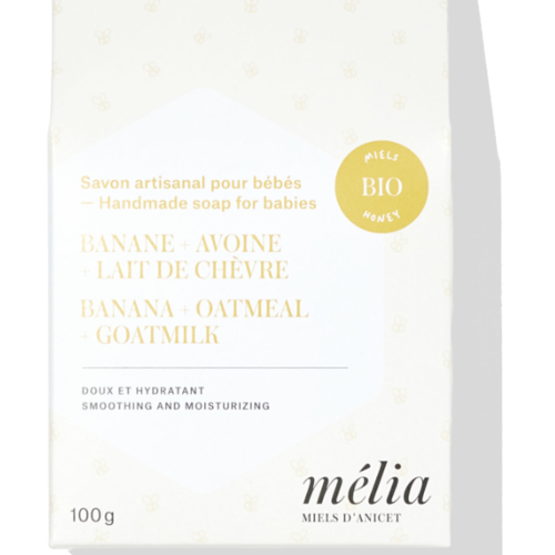 Savon pour bébés à la banane, avoine et lait de chèvre - Mélia 100g 