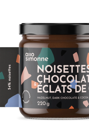 Hazelnut spread, dark chocolate cocoa nibs - Allo Simonne 220g 
