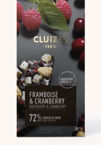 Rasberry and Cranberry Gourmet Chocolate Bar - Cluizel Paris 70g 