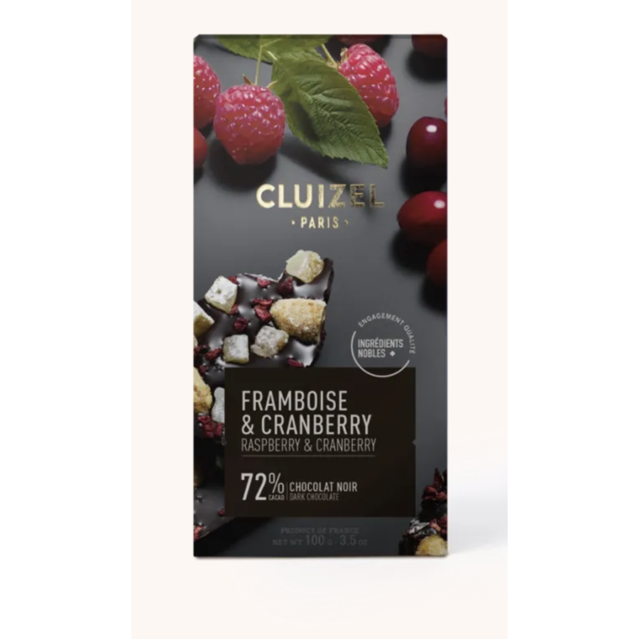 Rasberry and Cranberry Gourmet Chocolate Bar - Cluizel Paris 70g