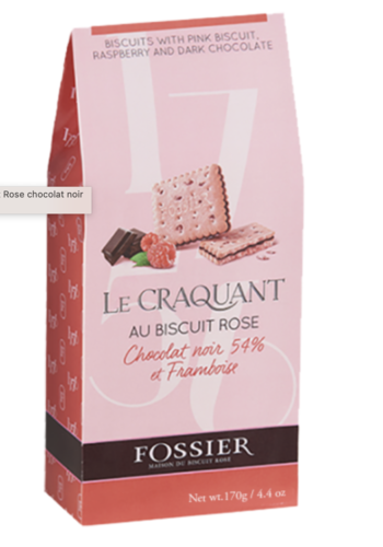 “Le craquant” shortbread (Reims pink biscuit with 54% dark chocolate and raspberry) - Maison Fossier 170g 
