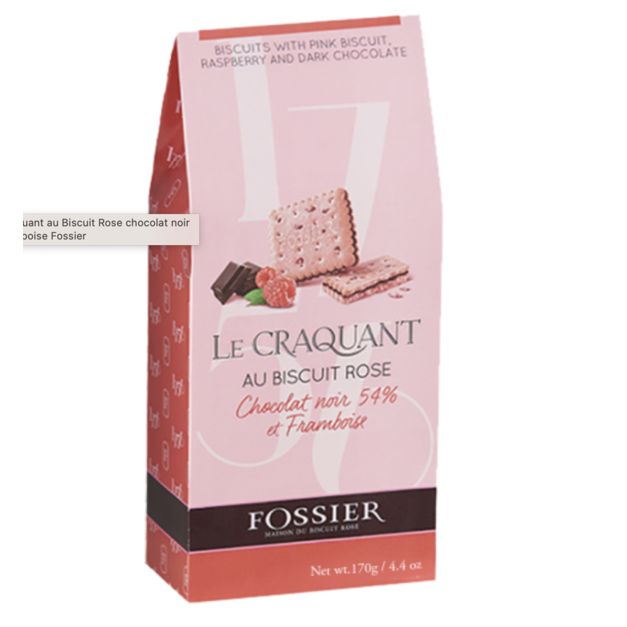 “Le craquant” shortbread (Reims pink biscuit with 54% dark chocolate and raspberry) - Maison Fossier 170g