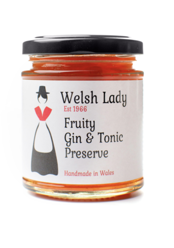 Peach, pear and raspberry jam with gin and tonic - Welsh Lady 227g 