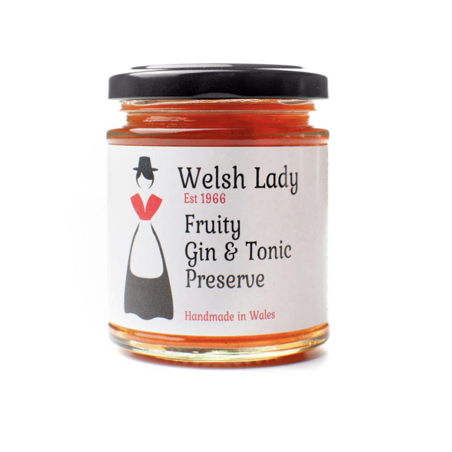 Peach, pear and raspberry jam with gin and tonic - Welsh Lady 227g