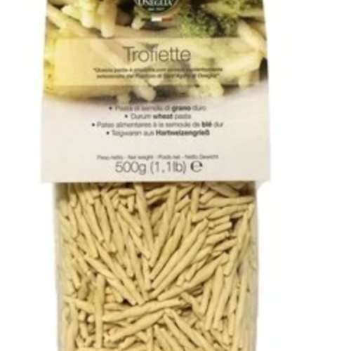 Trofie is short, thin, twisted pasta from Liguria, northern Italy. It is usually served with a basil pesto sauce. 