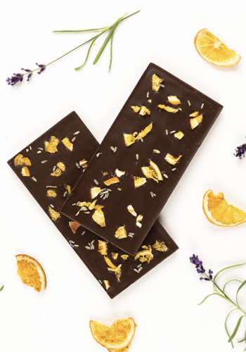 Orange and lavender dark chocolate bar - Couleur Chocolat 90g 