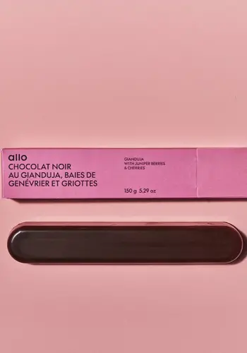 Dark chocolate with gianduja, juniper berries & morello cherries - Allo Simonne 150g 