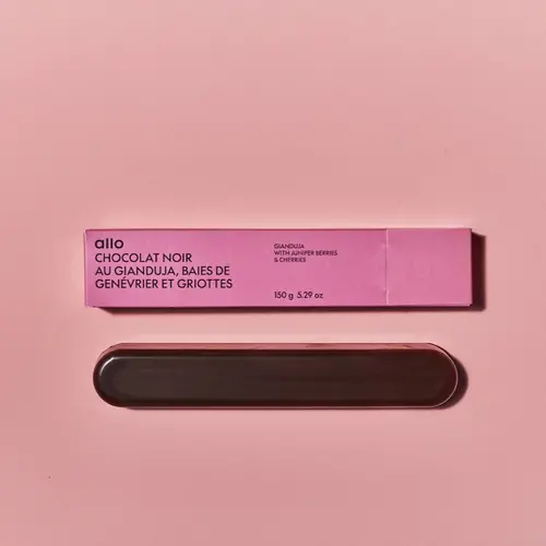 Chocolat noir au gianduja, baies de genévrier & griottes - Allo Simonne 150g 