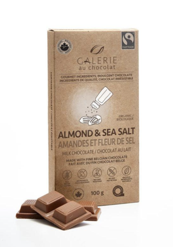 Tablette de chocolat au lait aux amandes et fleur de sel (biologique) - Galerie au Chocolat 100g 