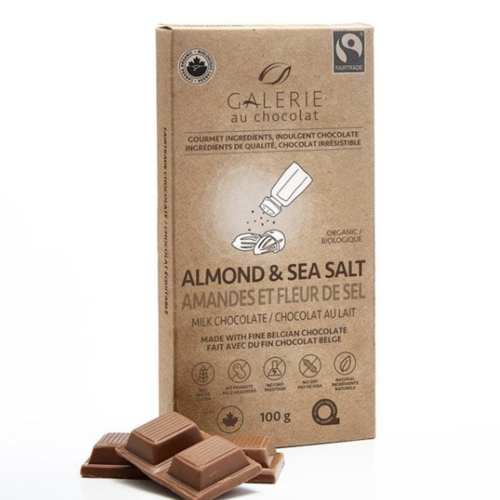 Tablette de chocolat au lait aux amandes et fleur de sel (biologique) - Galerie au Chocolat 100g 