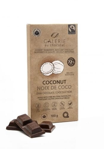 Tablette de chocolat noir 72% à la noix de coco (biologique) - Galerie au Chocolat 100g 