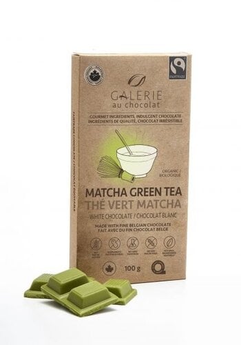 Tablette de chocolat blanc au thé vert matcha (biologique)- Galerie au Chocolat 100g 