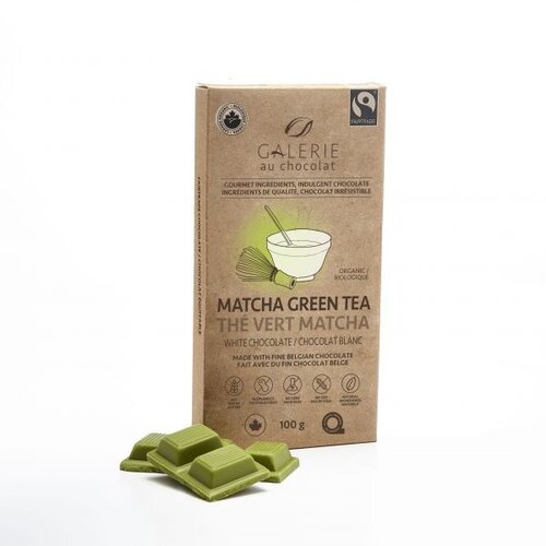 Tablette de chocolat blanc au thé vert matcha (biologique)- Galerie au Chocolat 100g 