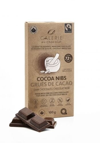 Tablette de chocolat noir 72% « Grués de cacao » (biologique) - Galerie au Chocolat 100g 