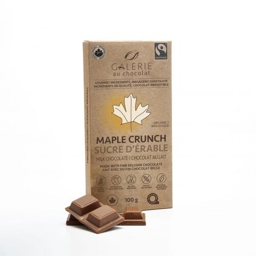 Tablette de chocolat au lait et sucre d'érable - Galerie au Chocolat 100g 