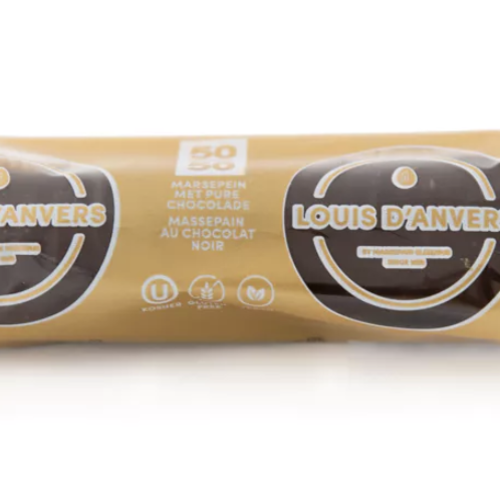 Marzipan log (almond paste) coated with chocolate - Louis d'Anvers 40g 