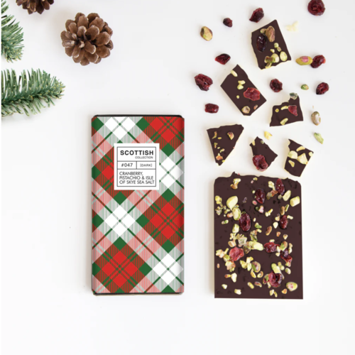 Tablette de chocolat noir Cranberry, pistache & Sel Marin de l'Île de Skye - Quirky Chocolate 100g 
