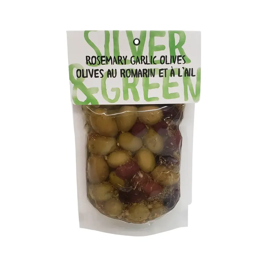 Olives au romarin et à l'ail - Silver & Green 220g